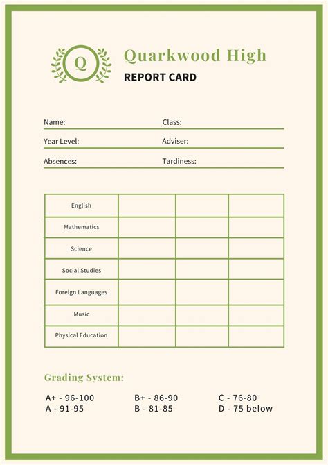 free report card templates|Free and printable high school report card templates.